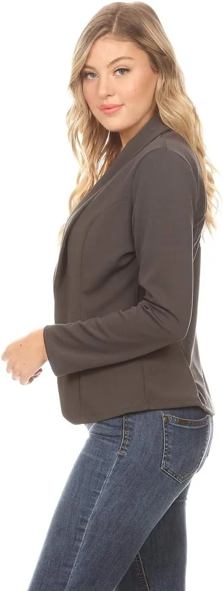 Women's Solid Casual Office Work Long Sleeve Open Front Blazer Jacket