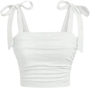 Women's Solid Color Lace-Up Shoulder Pleated Y2k Camisole