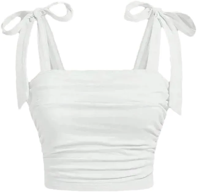 Women's Solid Color Lace-Up Shoulder Pleated Y2k Camisole