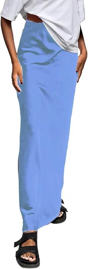 Women's Solid Color Satin Ice Silk Midi Skirt Casual Commute Long Pencil Skirt Bodycon Skirt Jean Mini Skirt