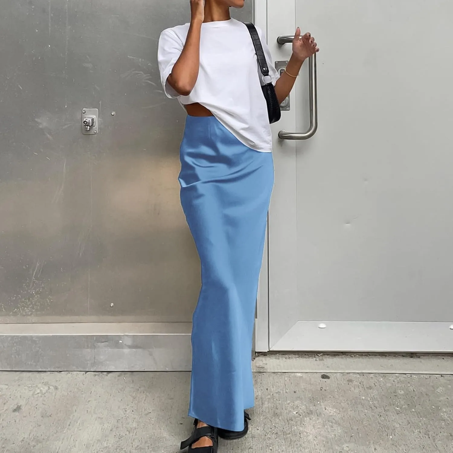 Women's Solid Color Satin Ice Silk Midi Skirt Casual Commute Long Pencil Skirt Bodycon Skirt Jean Mini Skirt