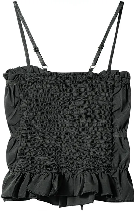 Women's Spicy Girl solid Desire Style Ruffled Bow Sleeveless Camisole Sexy Off-Shoulder Backless Short Slimming Sling Tops