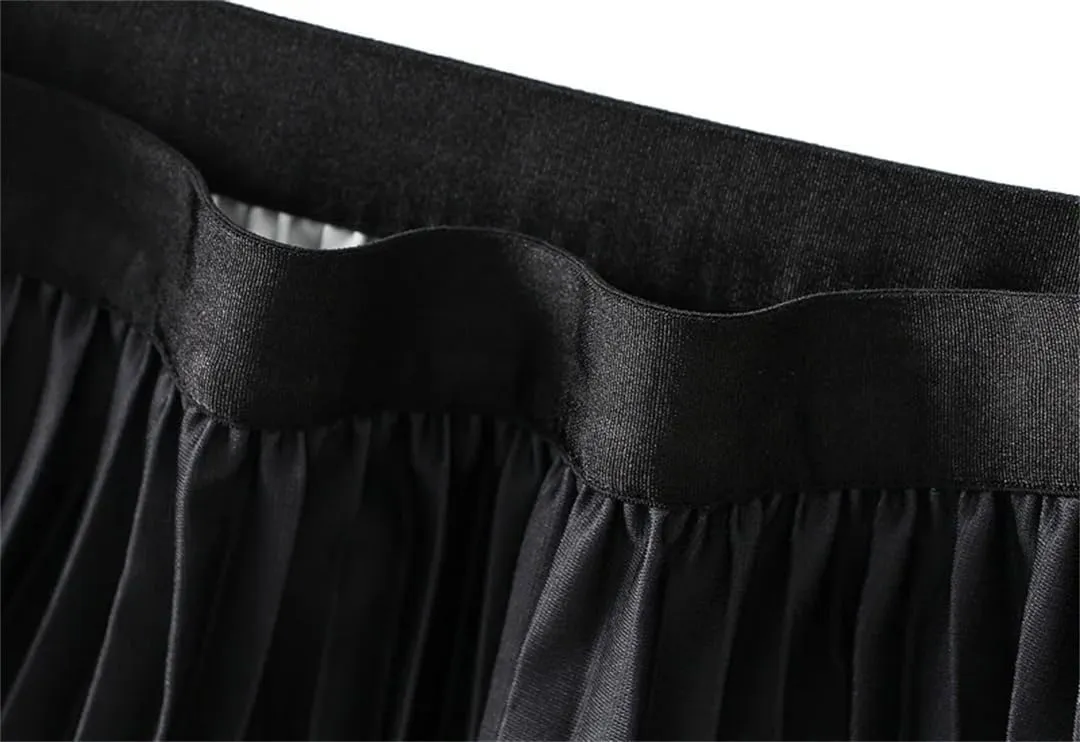 Women's Spring Gradient Color Elastic High Waist Pleated A-Line Midi Skirt