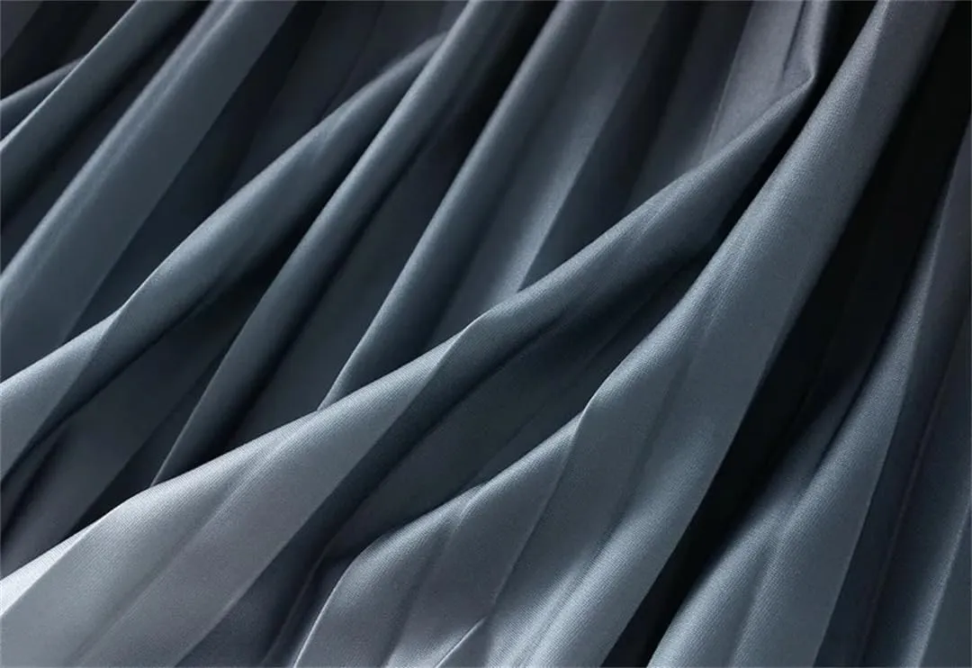 Women's Spring Gradient Color Elastic High Waist Pleated A-Line Midi Skirt