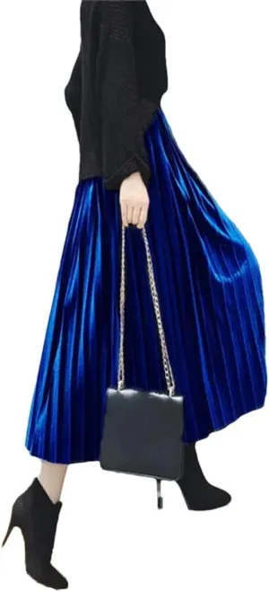 Women's Spring Summer Solid Color Skirt Elegant Mid-Length High Waist Midi Pleated Skirt