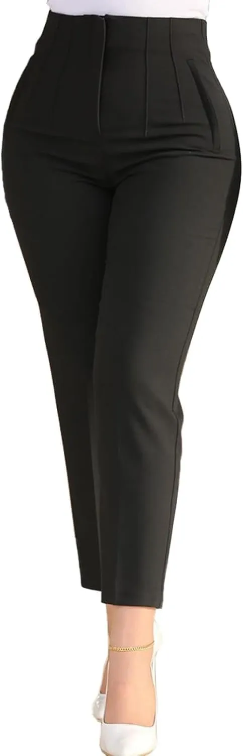 Womens Straight Leg Pants 2024 High Waisted Stretchy Business Casual Work Pants Dress Office Trousers with Pockets