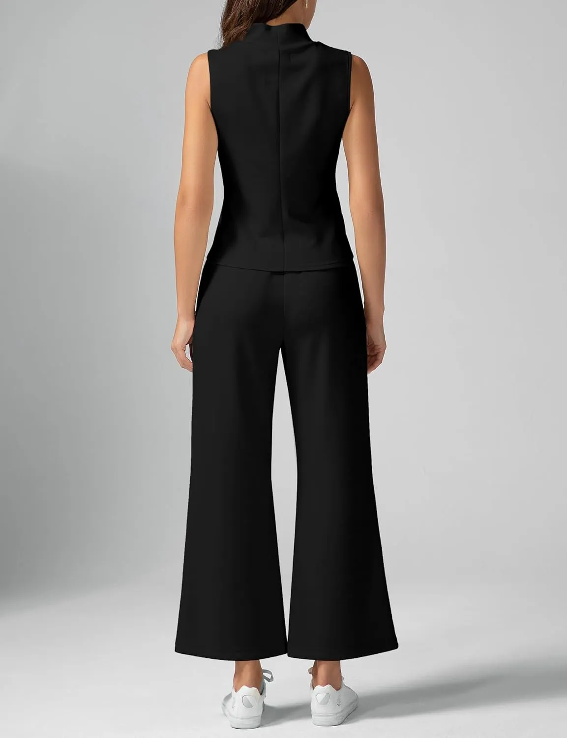 Women's Summer 2 Piece Outfits Mock Neck Tank Top Cropped Wide Leg Pants Lounge Sets 2025 Fashion Tracksuit