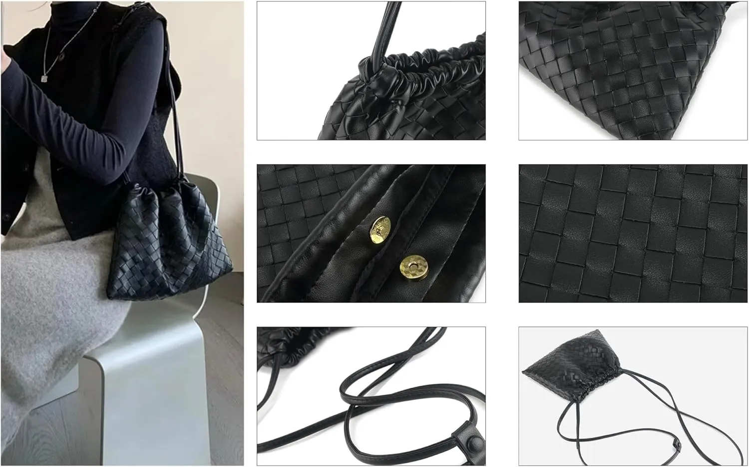 Woven Crossbody Bags For Women, Trendy Vegan Leather Dumpling Bag Simplicity Evening Shoulder Bag Purse