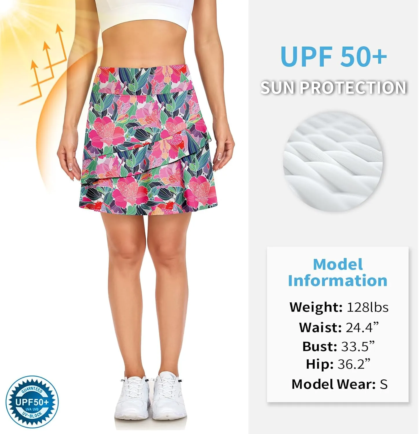 WOWENY Womens 20'' Knee Length Tennis Skirts Athletic Long Golf Skorts Skirts with Inner Shorts Pockets