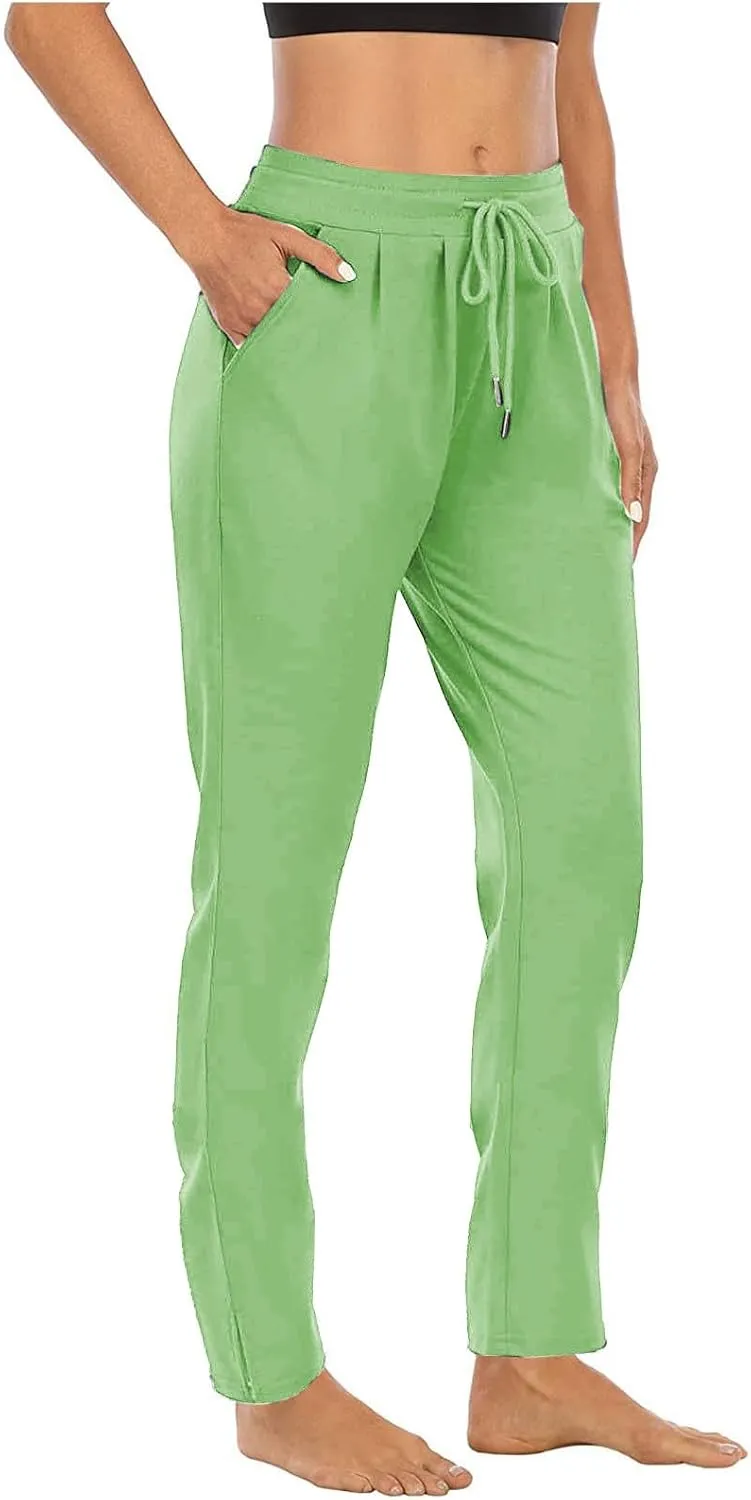 XUNRYAN Yoga Pants Women Pockets Lightweight Hiking Pants Drawstring High Waist Joggers Fitness Athletic Workout Trousers