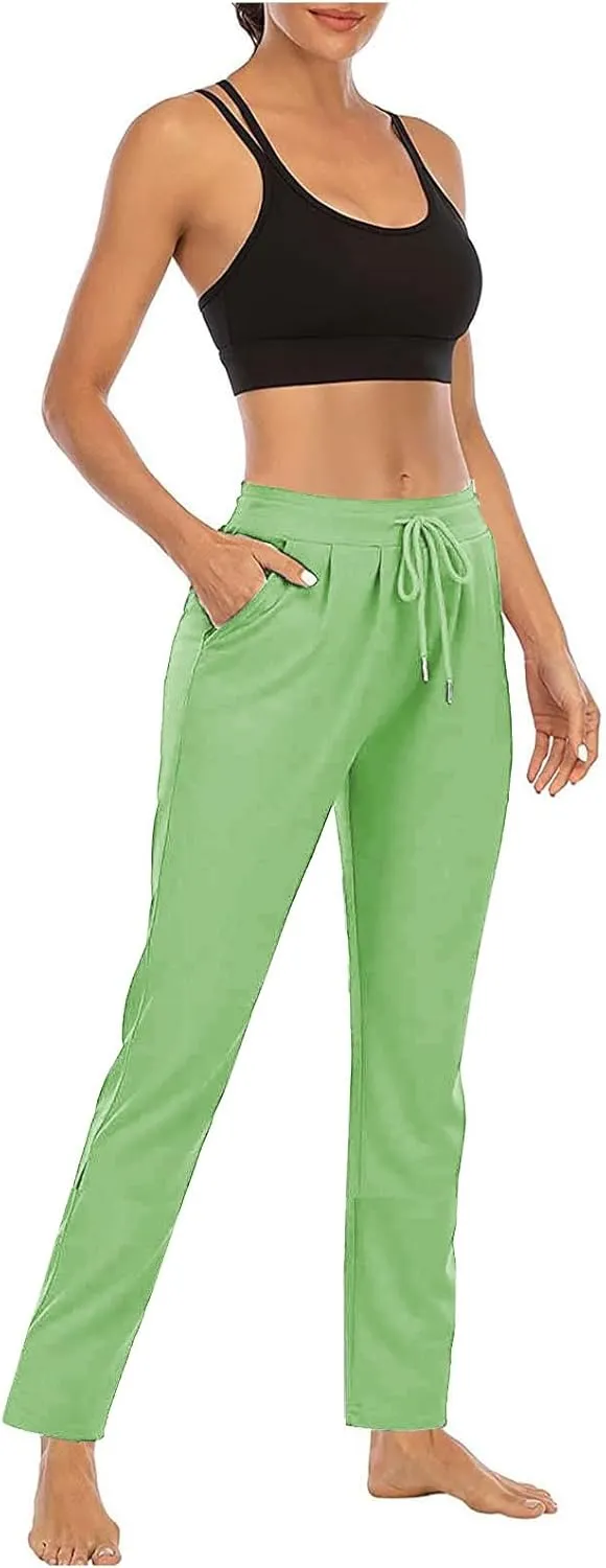 XUNRYAN Yoga Pants Women Pockets Lightweight Hiking Pants Drawstring High Waist Joggers Fitness Athletic Workout Trousers
