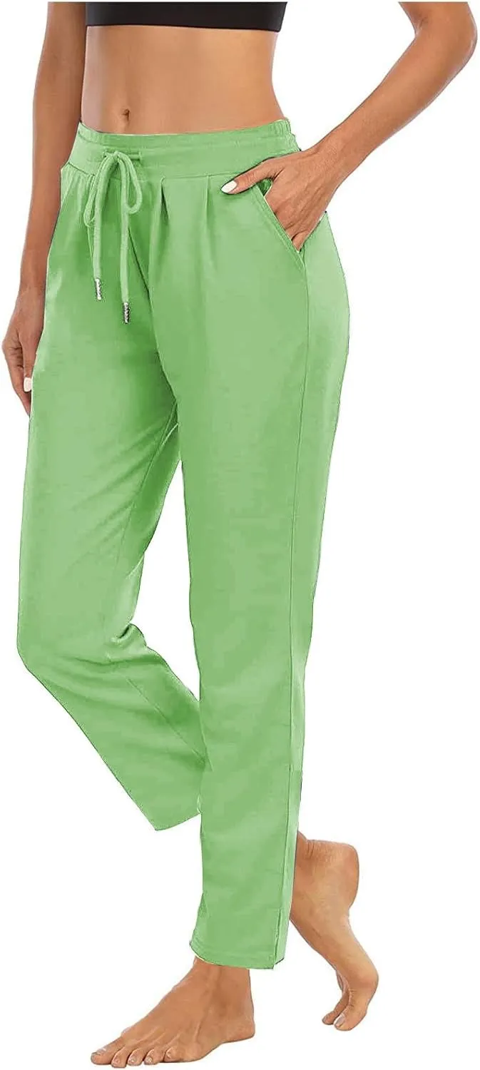 XUNRYAN Yoga Pants Women Pockets Lightweight Hiking Pants Drawstring High Waist Joggers Fitness Athletic Workout Trousers