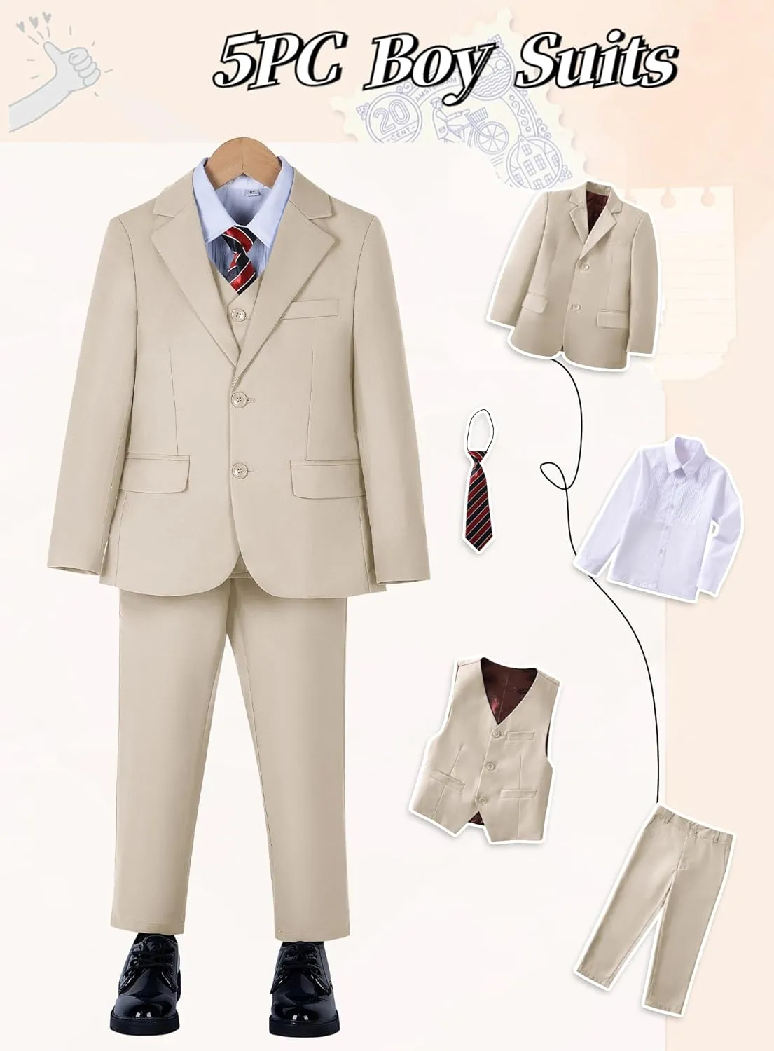 Yanlu Boys Suits Set Vest Pants Dress Shirt and Tie for Toddler Kids Formal Dresswear