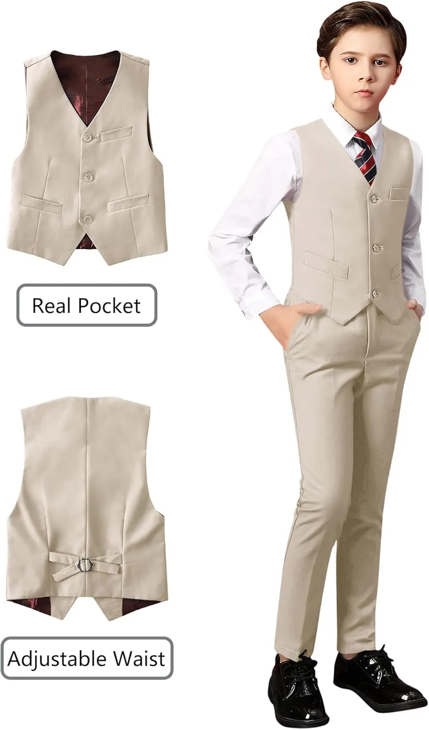 Yanlu Boys Suits Set Vest Pants Dress Shirt and Tie for Toddler Kids Formal Dresswear