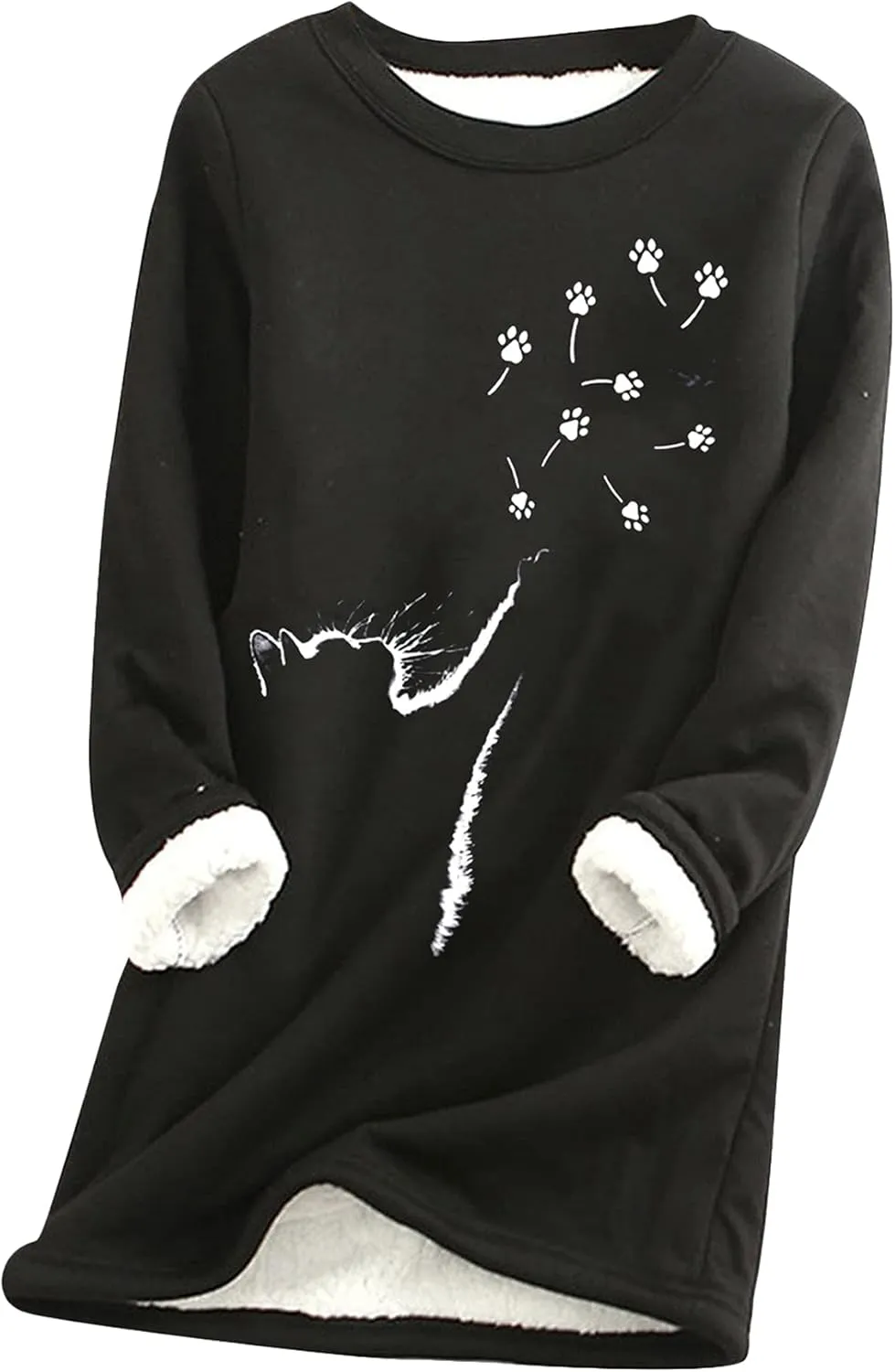 YMING Womens Sherpa Fleece Lined Pullover Winter Warm Crew Neck Sweatshirt Cute Cat Paw Tops Plus Size