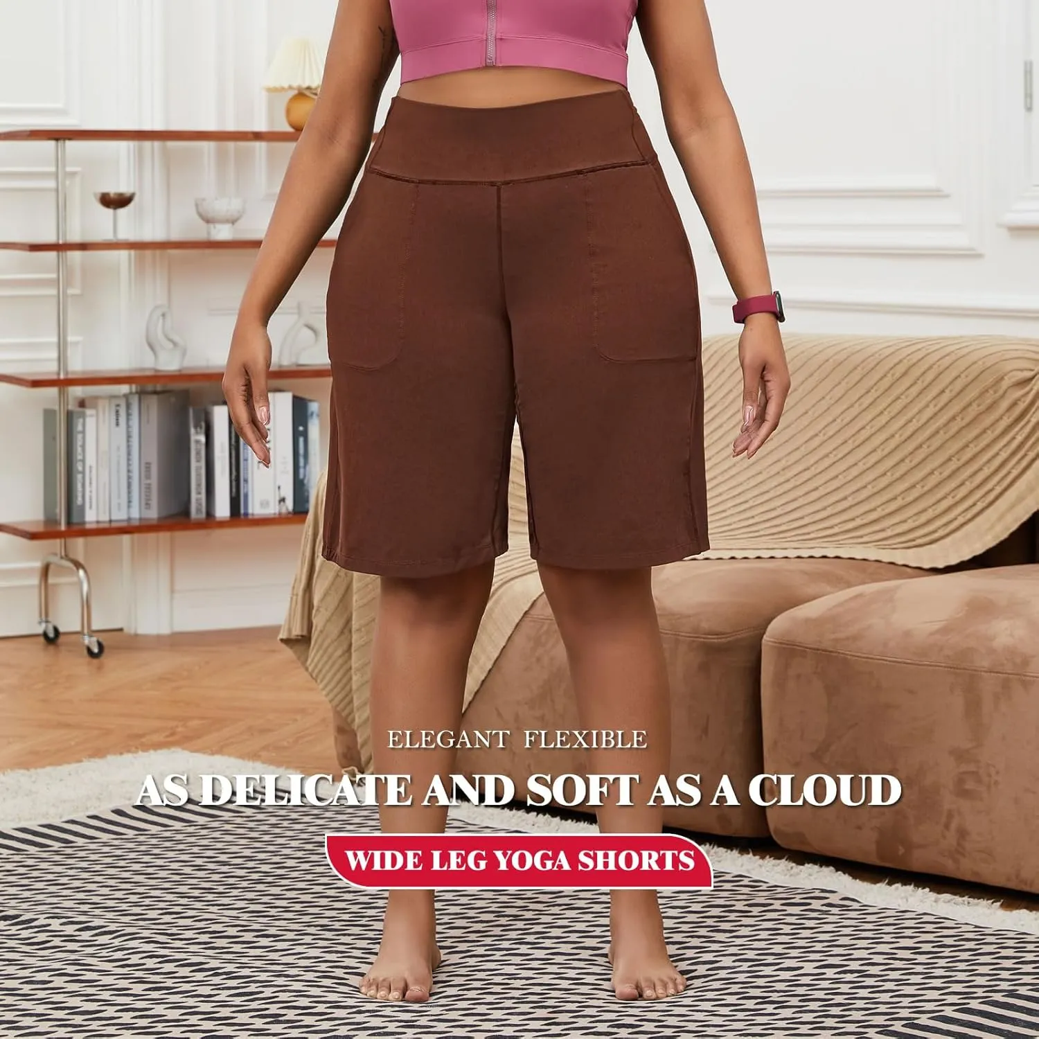 YOHOYOHA Plus Size Women Yoga Shorts-Capris Pants Wide Leg Casual Workout Pants