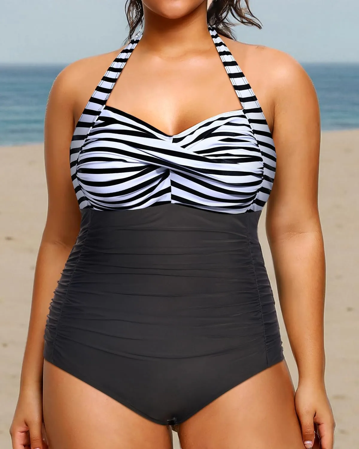 Yonique Plus Size Bathing Suit for Women One Piece Swimsuit Tummy Control Halter Tops for Women Swimwear