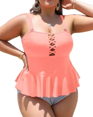 Yonique Plus Size Swimsuits for Women Tummy Control Two Piece Bathing Suits Peplum Tankini Tops High Waisted Swimwear