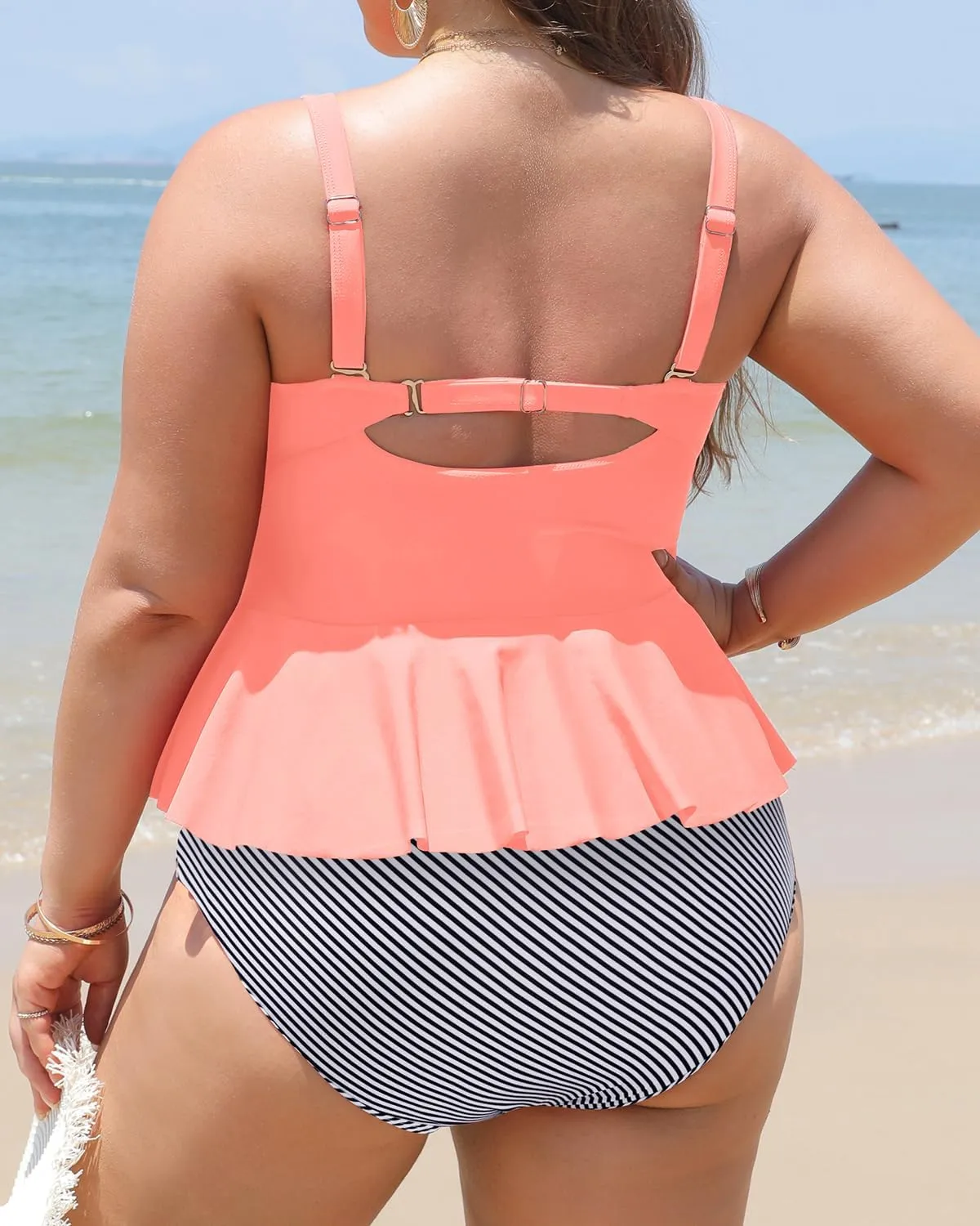 Yonique Plus Size Swimsuits for Women Tummy Control Two Piece Bathing Suits Peplum Tankini Tops High Waisted Swimwear