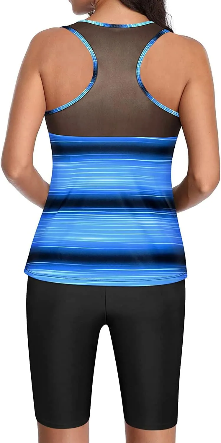Yonique Women's Two Piece Swimsuits with Shorts Modest Tankini Bathing Suits Racerback Swim Tops Short Athletic Swimwear