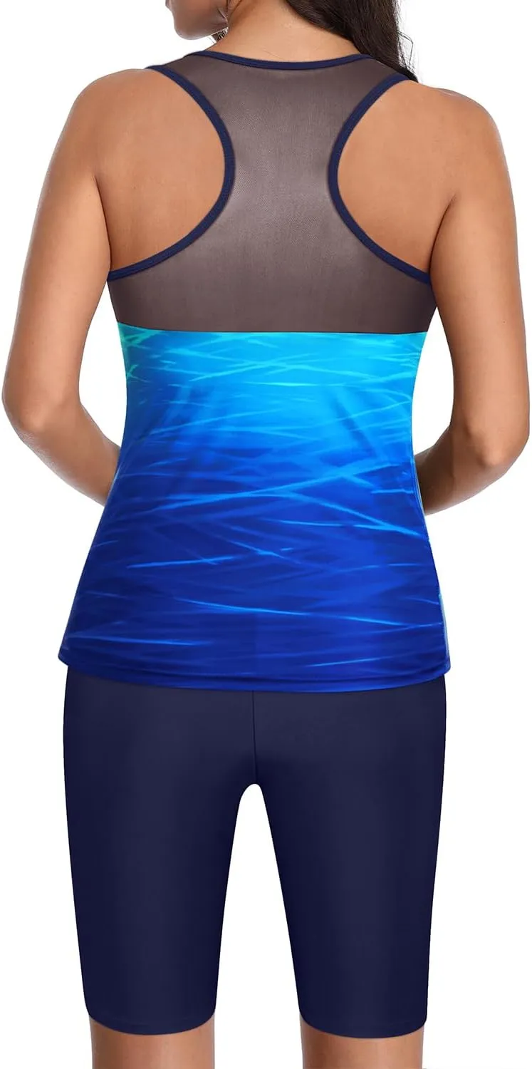Yonique Women's Two Piece Swimsuits with Shorts Modest Tankini Bathing Suits Racerback Swim Tops Short Athletic Swimwear