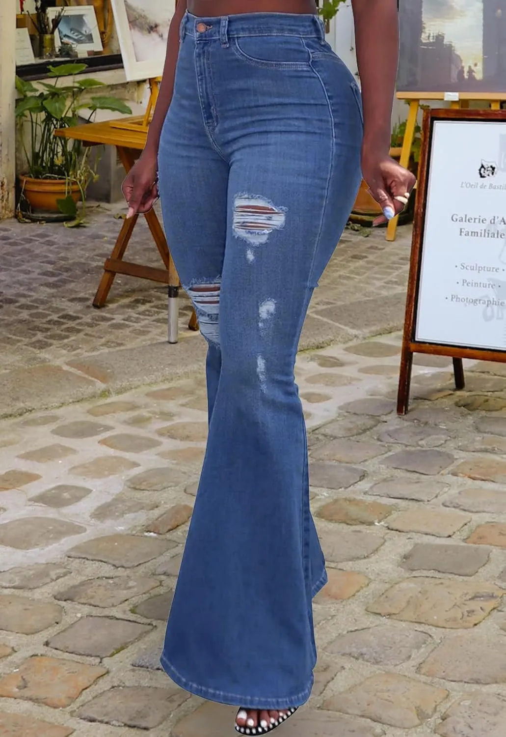 YouSexy Women's Flare Bell Bottom Jeans Destroyed Flare Denim Pants 70s Outfits for Women