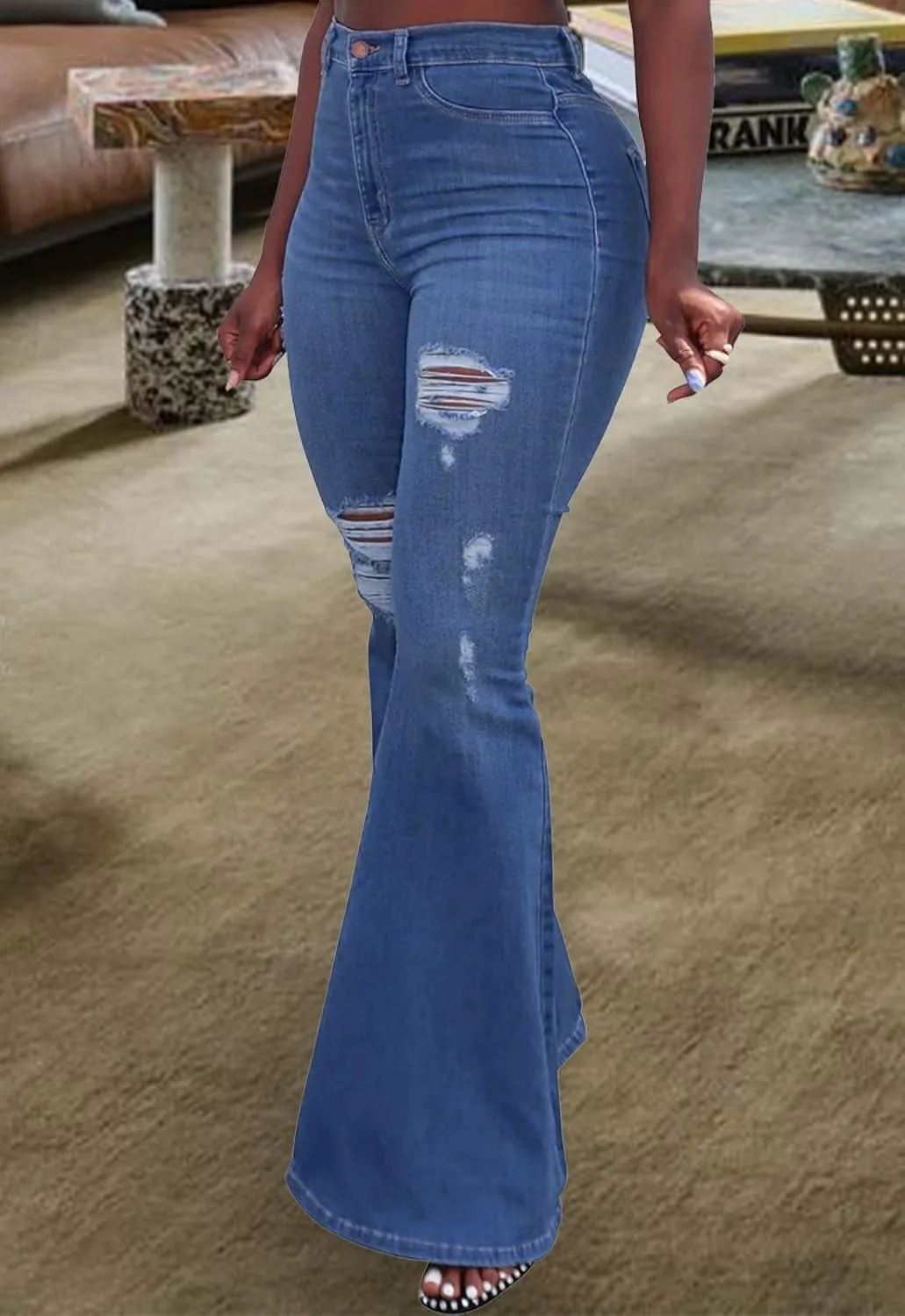 YouSexy Women's Flare Bell Bottom Jeans Destroyed Flare Denim Pants 70s Outfits for Women