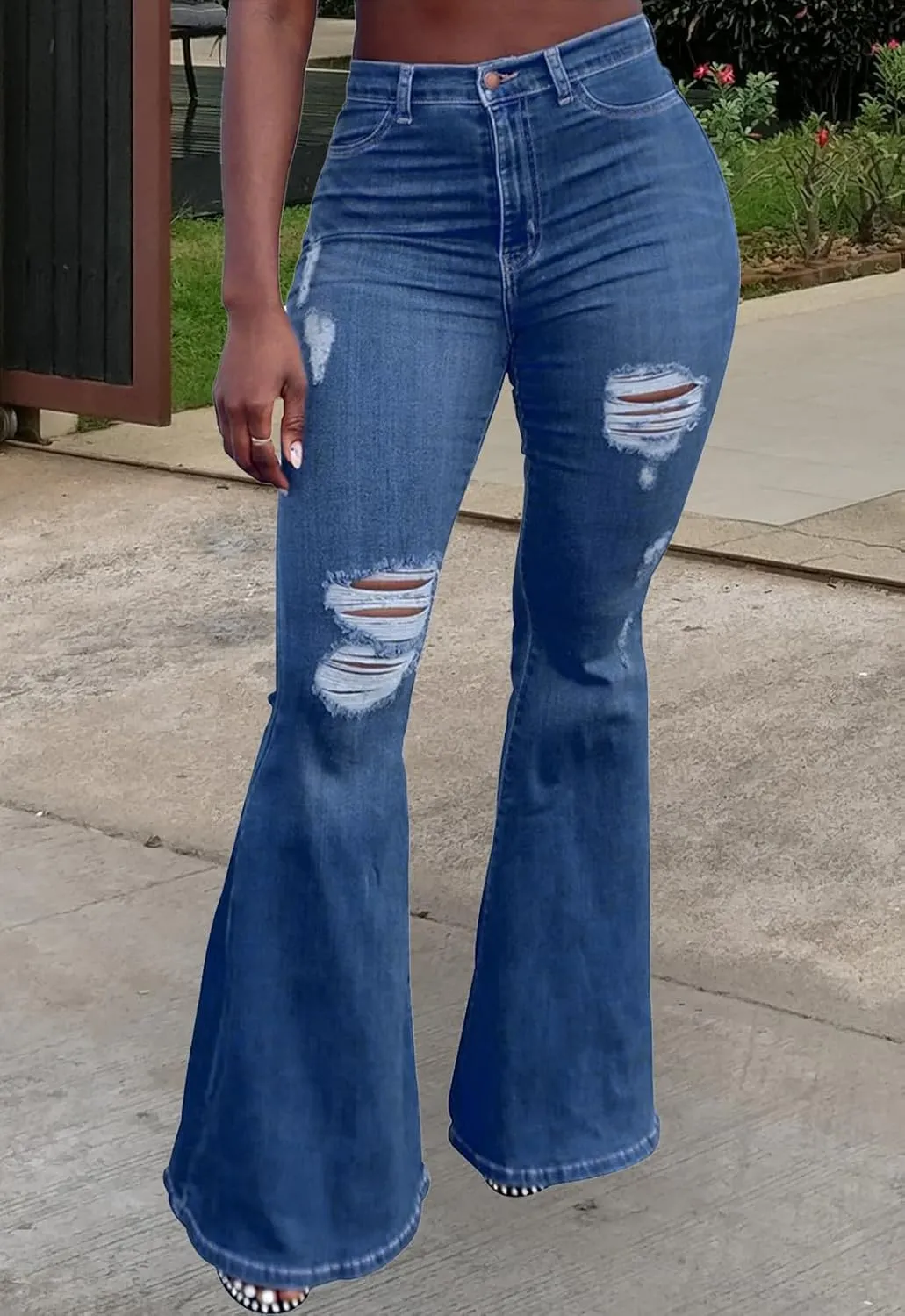 YouSexy Women's Flare Bell Bottom Jeans Destroyed Flare Denim Pants 70s Outfits for Women