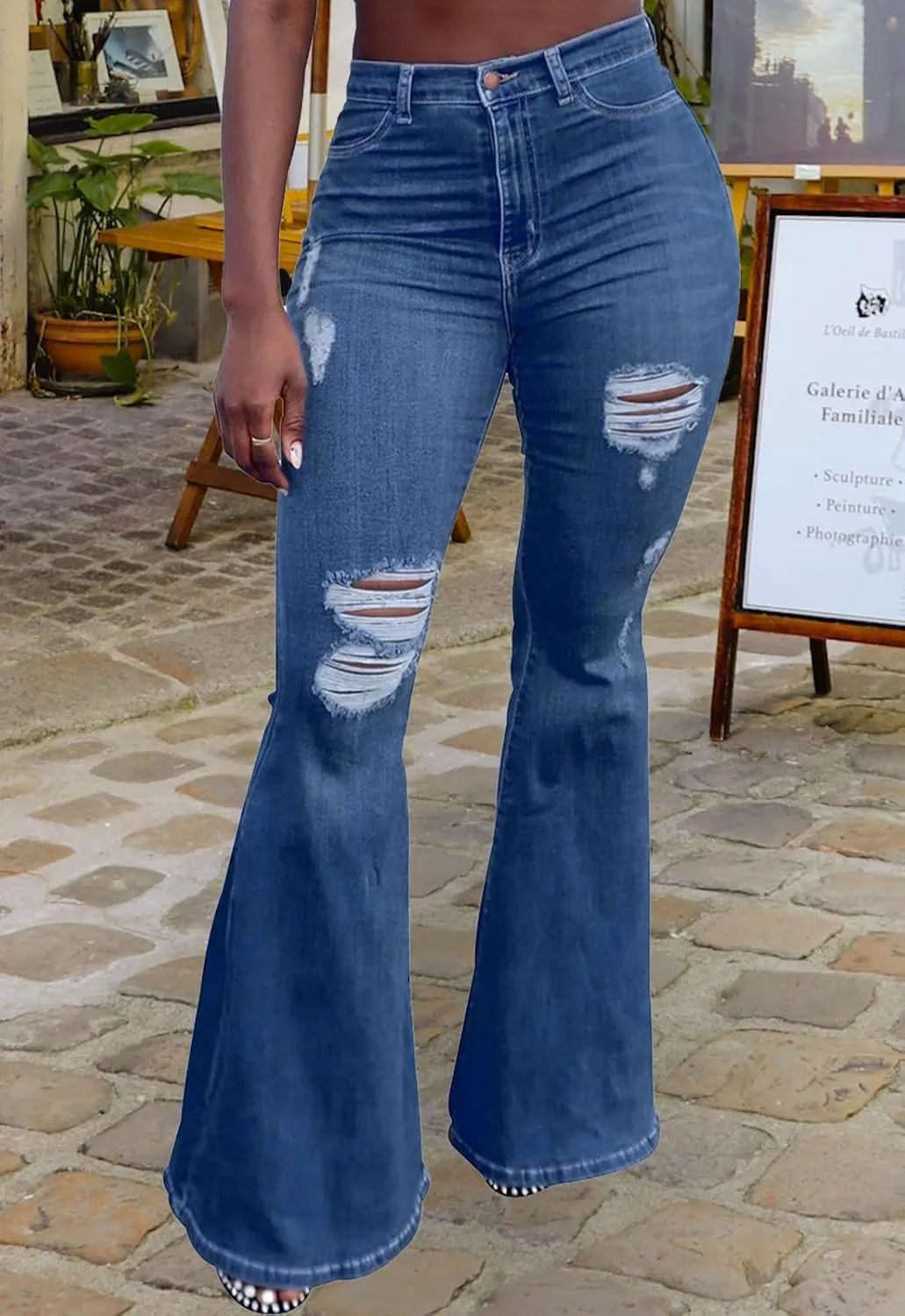 YouSexy Women's Flare Bell Bottom Jeans Destroyed Flare Denim Pants 70s Outfits for Women