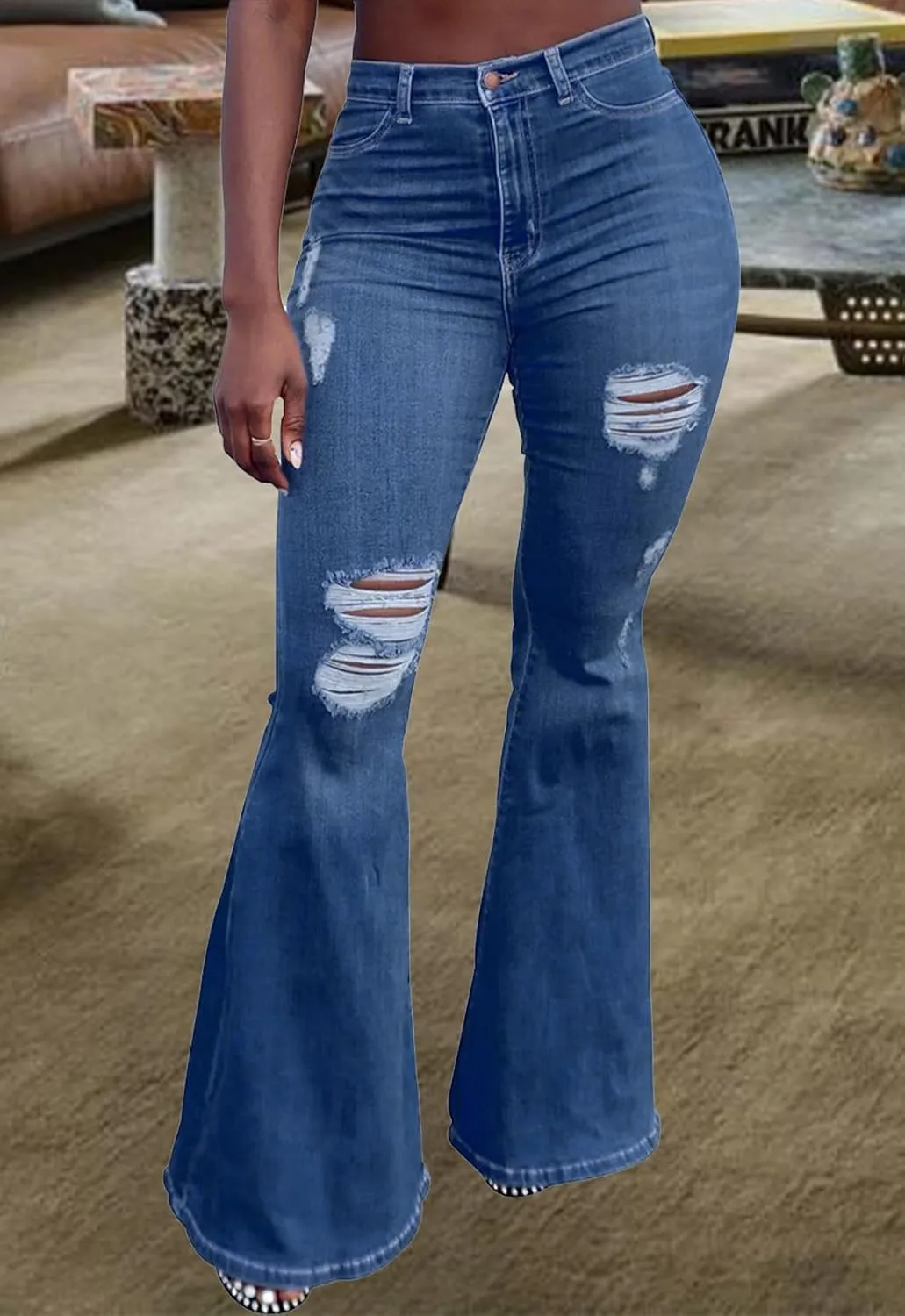 YouSexy Women's Flare Bell Bottom Jeans Destroyed Flare Denim Pants 70s Outfits for Women