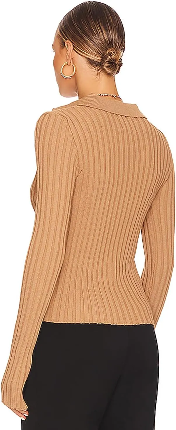 ZAFUL Women's V Neck Button Down Ribbed Sweater Cardigan Long Sleeve Polo Collar Slim Knitted Pullover