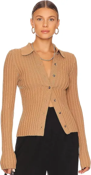 ZAFUL Women's V Neck Button Down Ribbed Sweater Cardigan Long Sleeve Polo Collar Slim Knitted Pullover