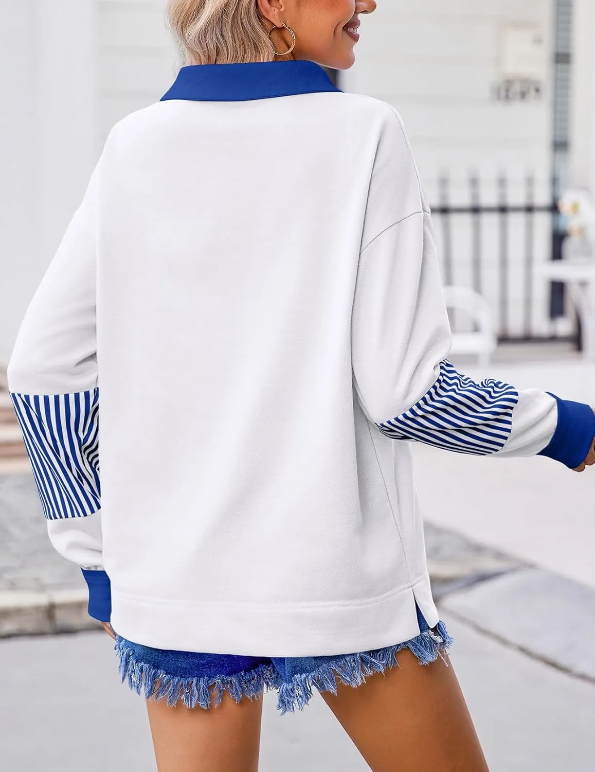 Zeagoo Women's Sweatshirt Striped Long Sleeve Henley Button Casual Loose Pullover Tunic Tops 2024 Fall Shirt Outfits