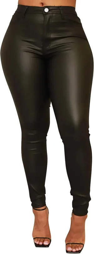 Zebaexf Faux Leather Leggings for Women, Black High Waisted Stretch Leather Pants