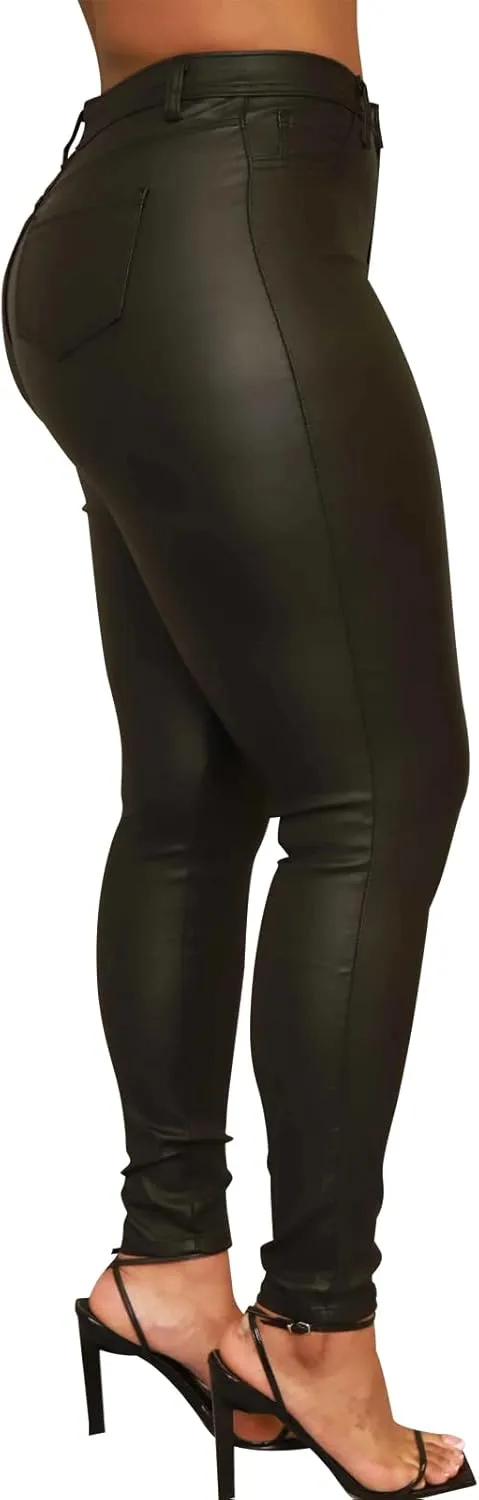 Zebaexf Faux Leather Leggings for Women, Black High Waisted Stretch Leather Pants