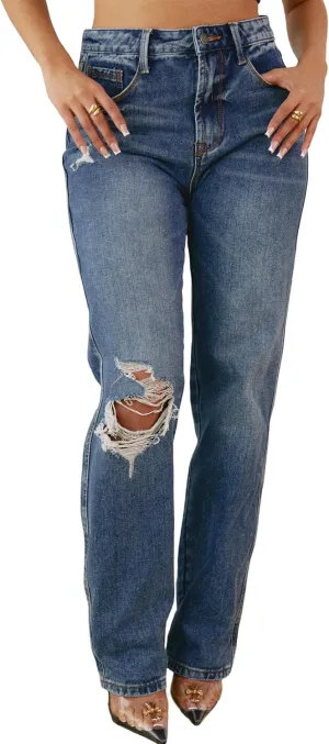 ZERMOM Women's Skinny Ripped Jeans Stretch Mid Rise Destroyed Distressed Denim Pants