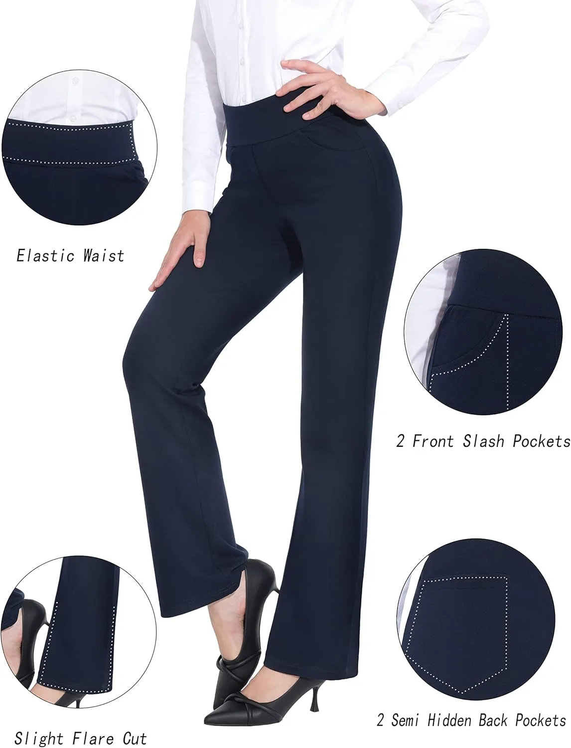 ZTN Women's High Waist Pull-On Dress Pants Tummy Control Work Pants for Business Casual Trousers with 4 Pockets